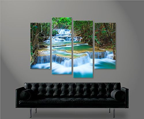 islandburner Bild Bilder auf Leinwand Wasserfall V2 Natur Landschaft 4er XXL Poster Leinwandbild Wan