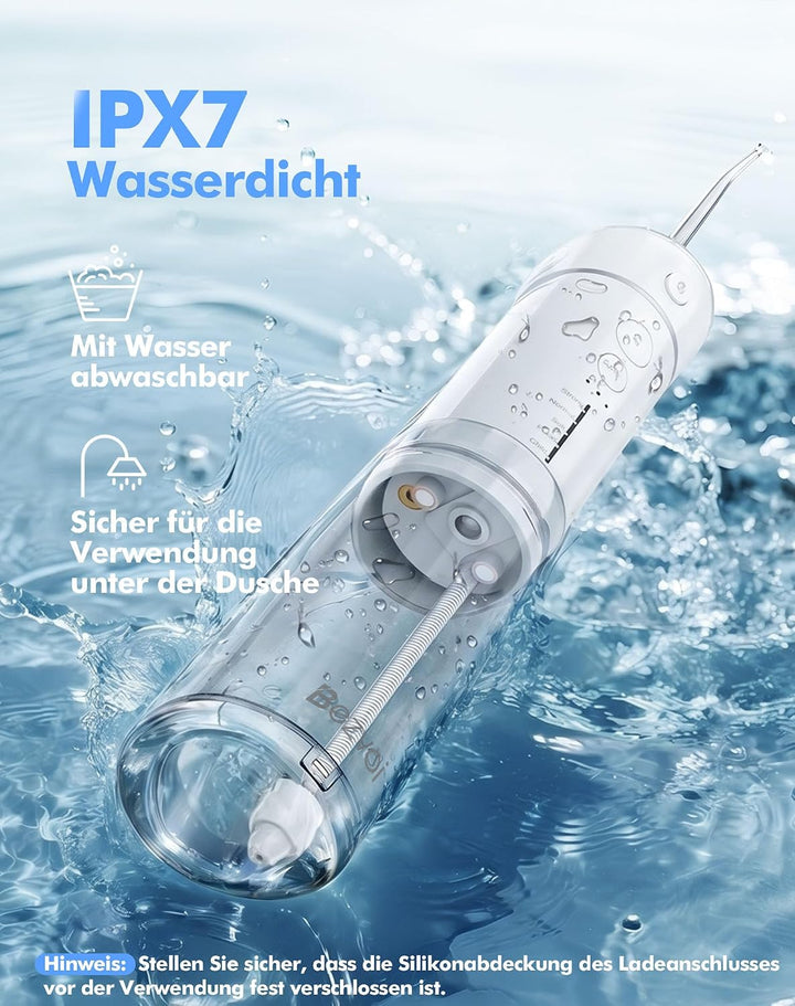 Reise Munddusche Kabellos Zahnreinigung: Oral Irrigator mit 5 Modi, 180ML Wassertank IPX7 Wasserdich