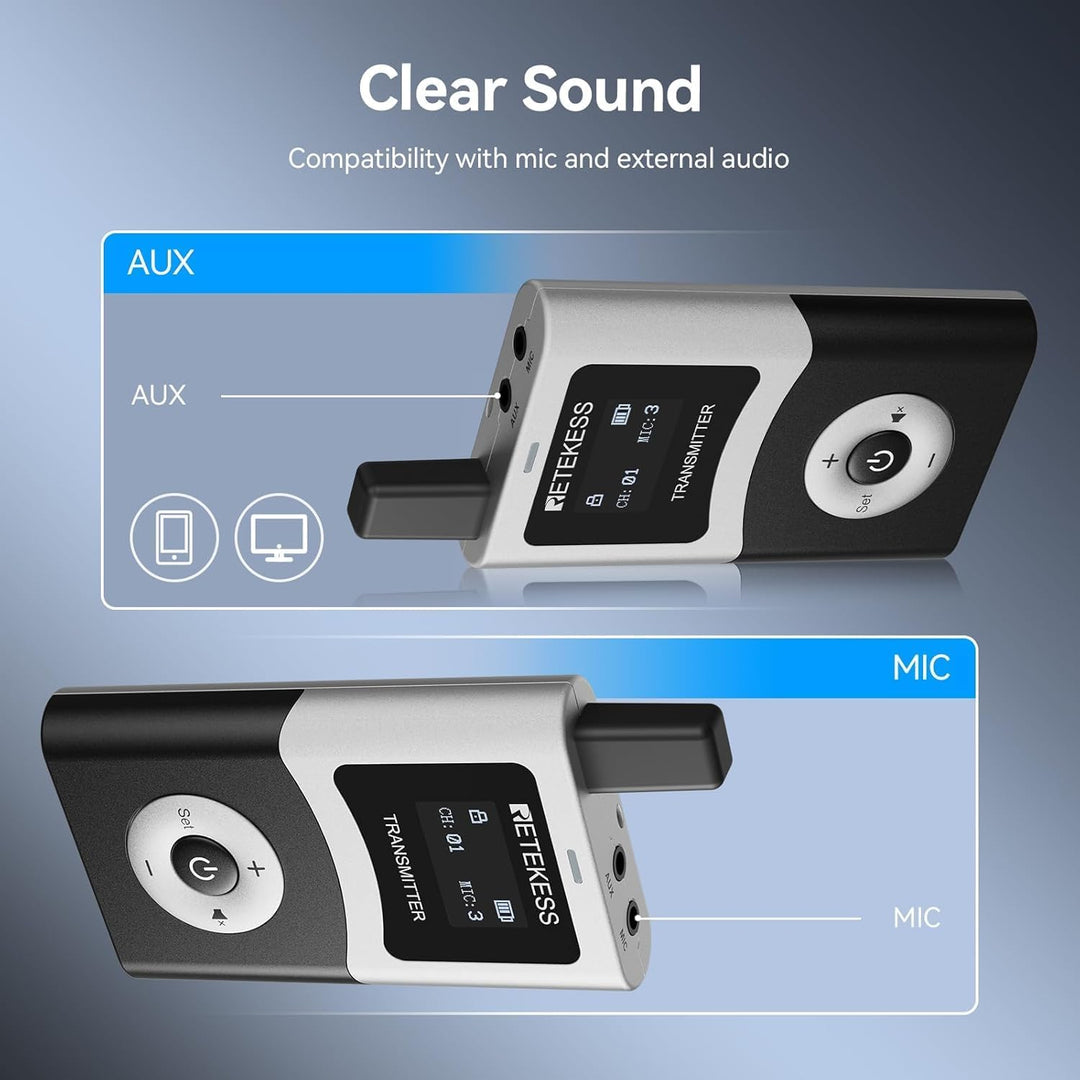 Retekess T130U (T130 4rd) Audio Tour Guide System, Kabelloses Reiseleiter-Set, 200m, U-Band-Modus mi