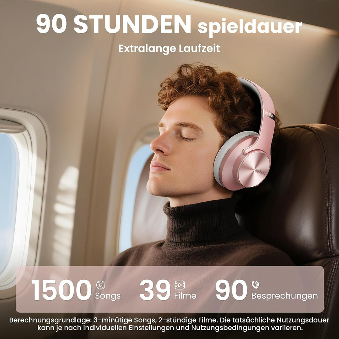 DOQAUS Bluetooth Kopfhörer Over Ear, Bis zu 90 Std Kabellose Kopfhörer mit 3 EQ-Modi, HiFi Stereo Fa