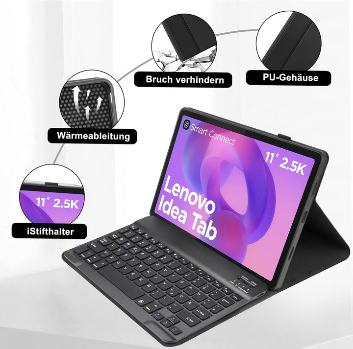 Tastatur Hülle für Lenovo Idea Tab 11 Zoll Tablet 2025,QWERTZ Wireless Abnehmbare Tastatur Kompatibe