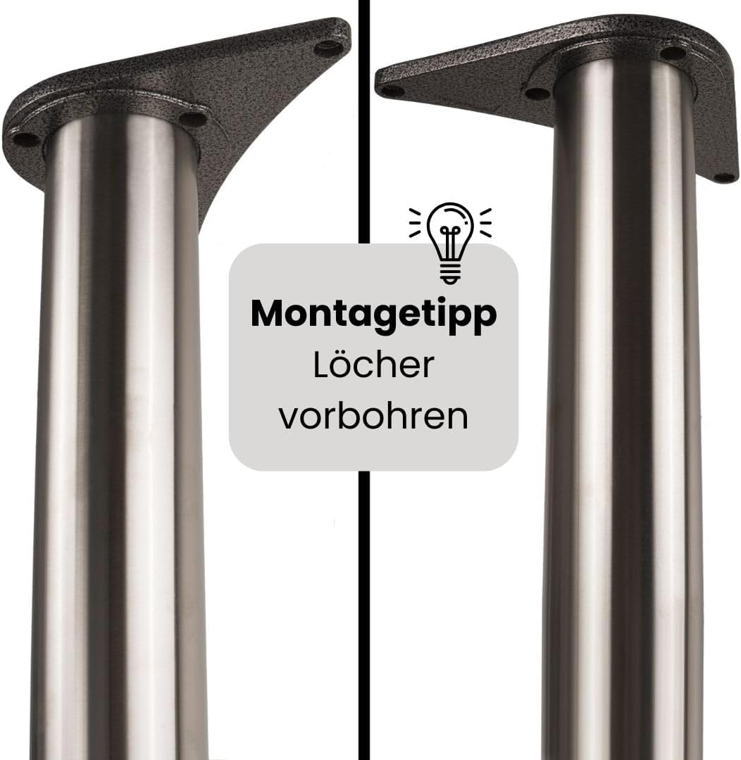 Stahlia 4 x Edelstahl Fi Tischfuss Ø60 mm Tischbeine Möbelfuss |Höhe 560 mm|höhenverstellbar + 30 mm