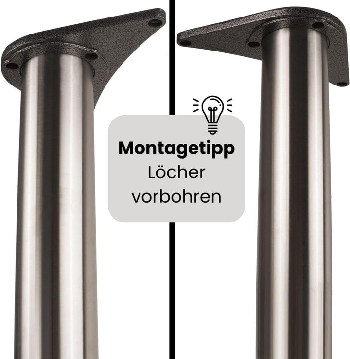Stahlia 4 x Tischfuss Ø60 mm SCHWARZ MATT Tischbeine Möbelfuss |Höhe 710 mm|höhenverstellbar + 30 mm