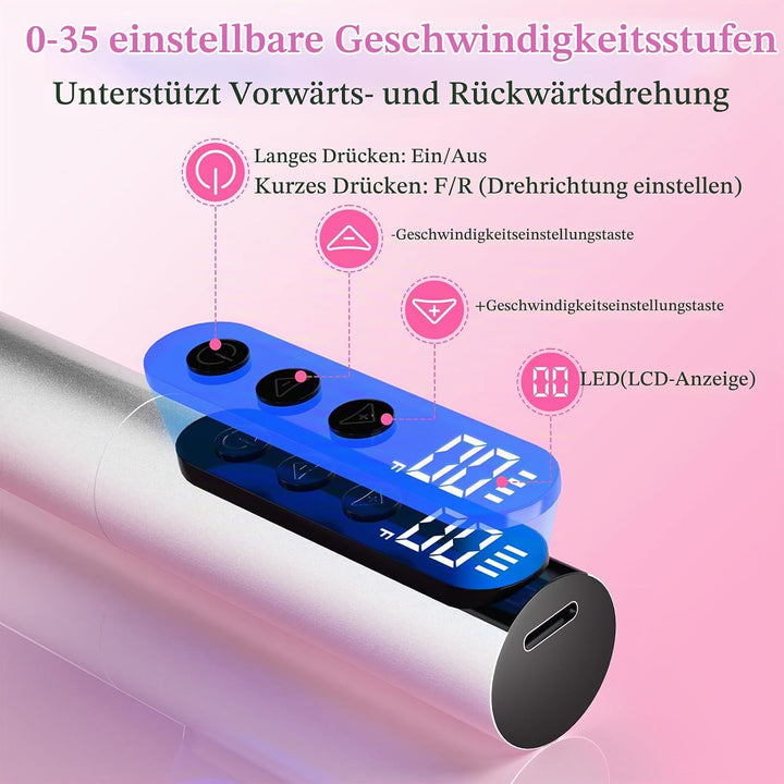Nagelfräser Kabellos, 13 in 1 Elektrische Nagelfeile - 35000 U/Min Nagelfräser für Gelnägel, Mit LCD