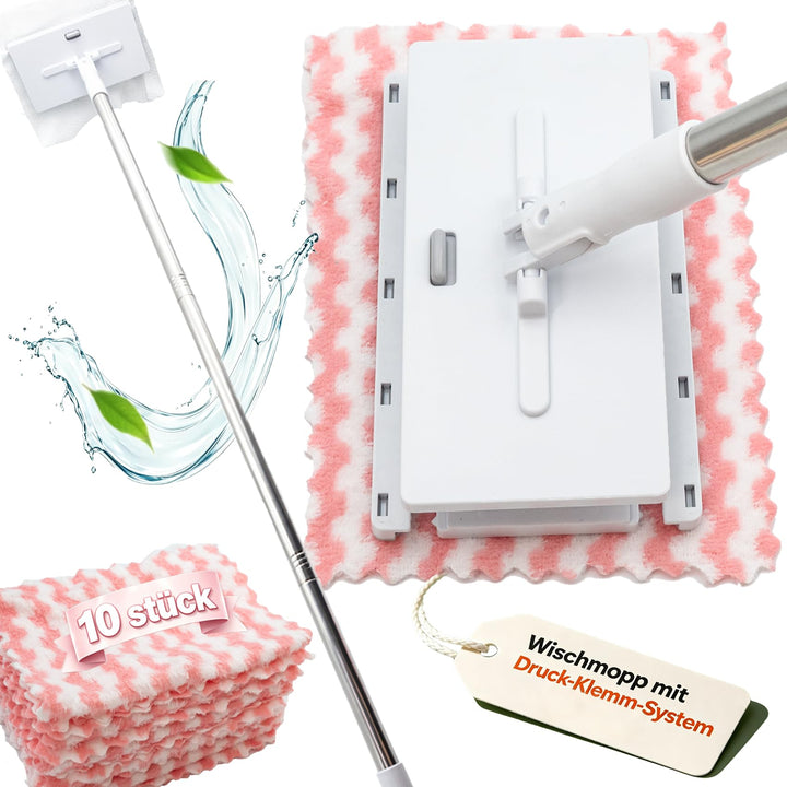 Wischmopp Mini Mopp mit Druck Klemm System, Mini Mop mit Automatischem Tuchwechsel, Bodenwischer Set