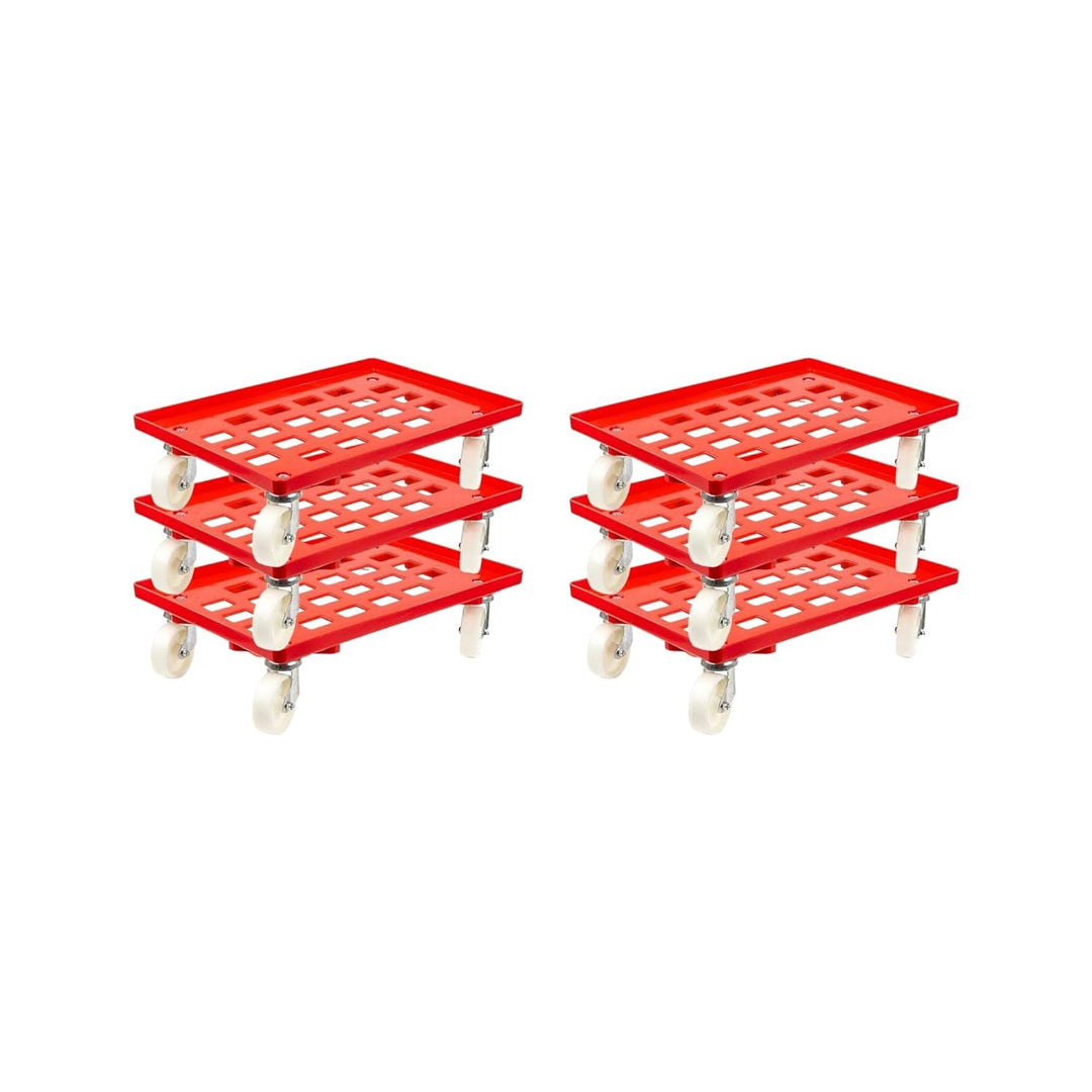 SparSet 6X Transportroller für Euroboxen 60x40cm mit Kunststoffräder rot | Gitter/Rasterdeck | 2 Len