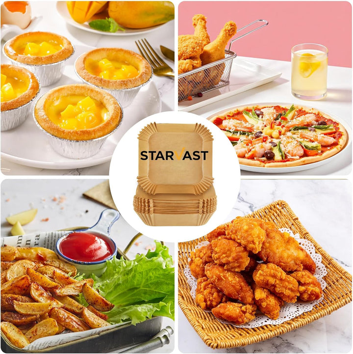 STARVAST 500 Stück Backpapier für Heissluftfritteuse, 20-24CM Eckig Airfryer Backpapier Einweg Papie