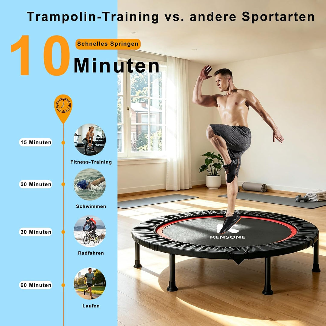 Faltbares Mini Trampolin mit verstellbarem Handlauf, 101.6CM Fitness Trampolin leiser Rebounder für