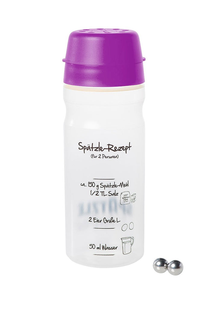 Spätzle-Shaker (LILA) für 2 Portionen selbstgemachte Spätzle (675ml) Spätzlepresse und Mixer in eine