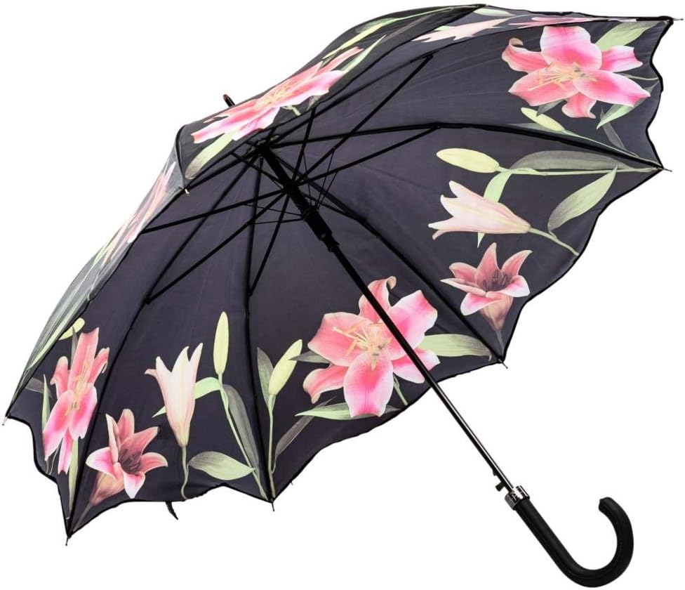 LUCKYWEATHER Regenschirm Stockschirm Damen Motiv Lilien Auf-Automatik I Stockregenschirm gross und s