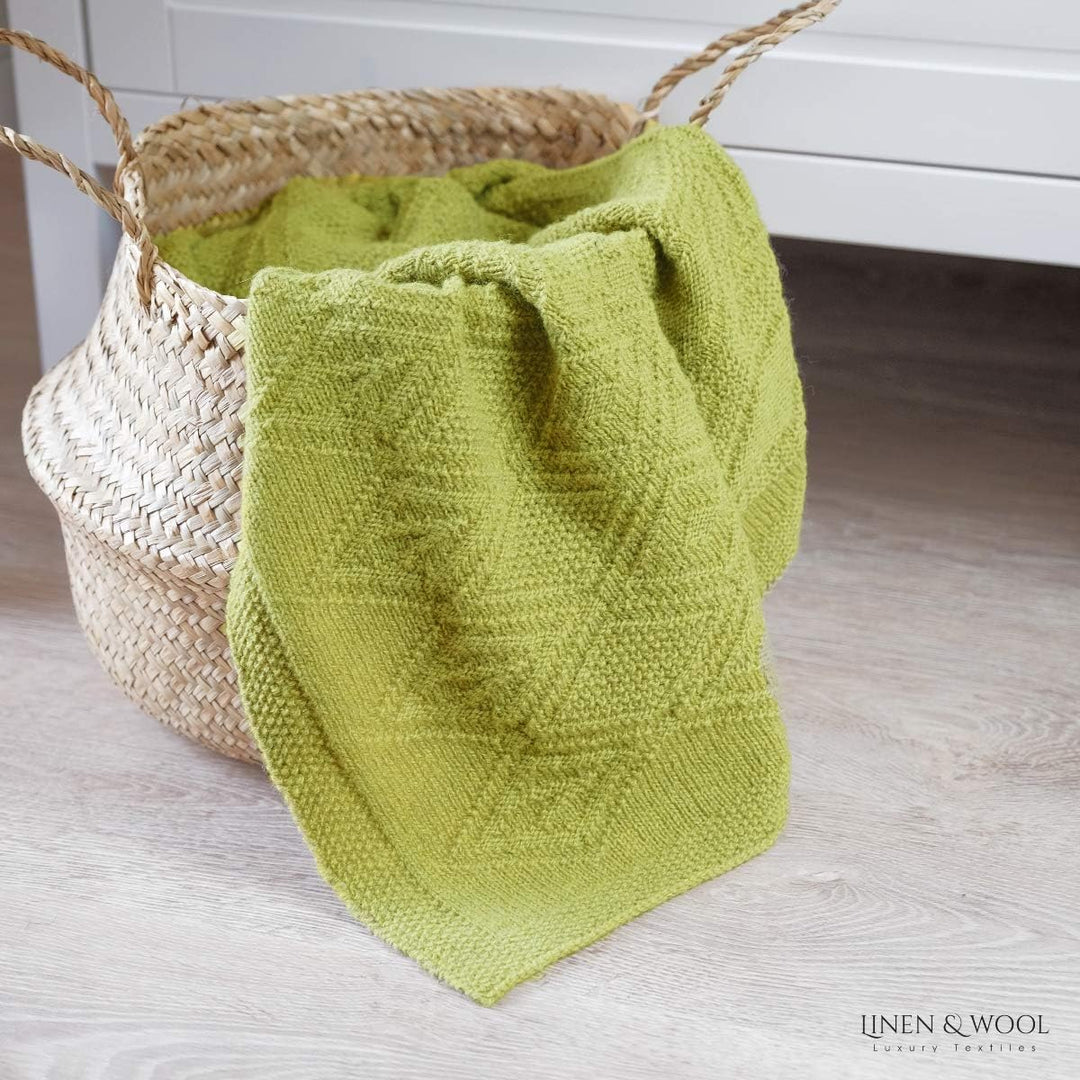 Linen & Cotton Babydecke Gestrickt Lilou Jungen Mädchen -100% Reine Neuseeland Wolle, Grün (85 x 65c