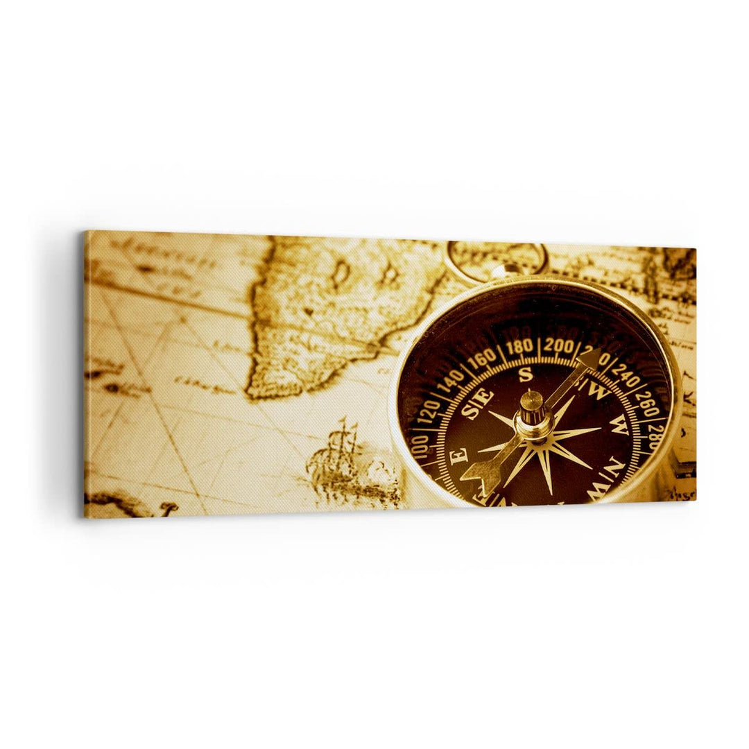 Panorama Bilder auf Leinwand 100x40cm Leinwandbild Kompass alt reisen Reise Gross Wanddeko Bild Schl