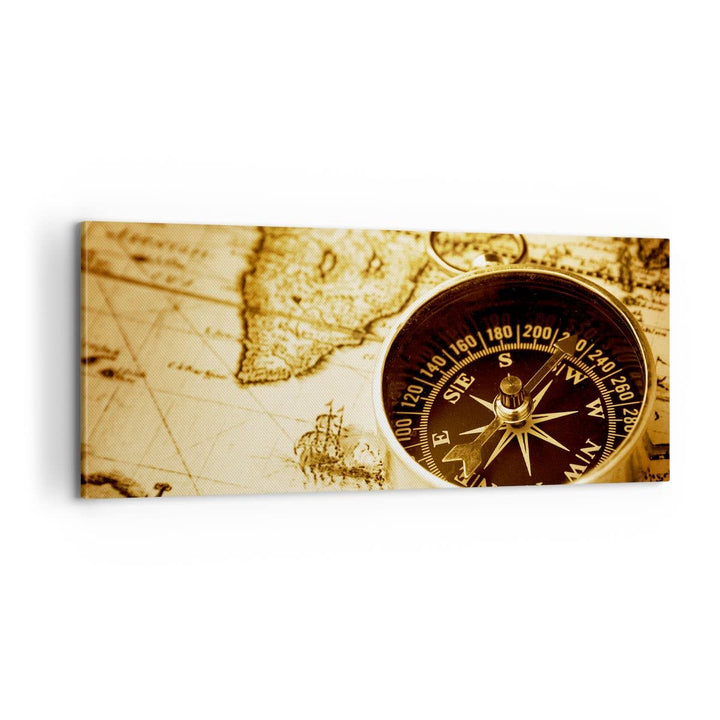 Panorama Bilder auf Leinwand 100x40cm Leinwandbild Kompass alt reisen Reise Gross Wanddeko Bild Schl