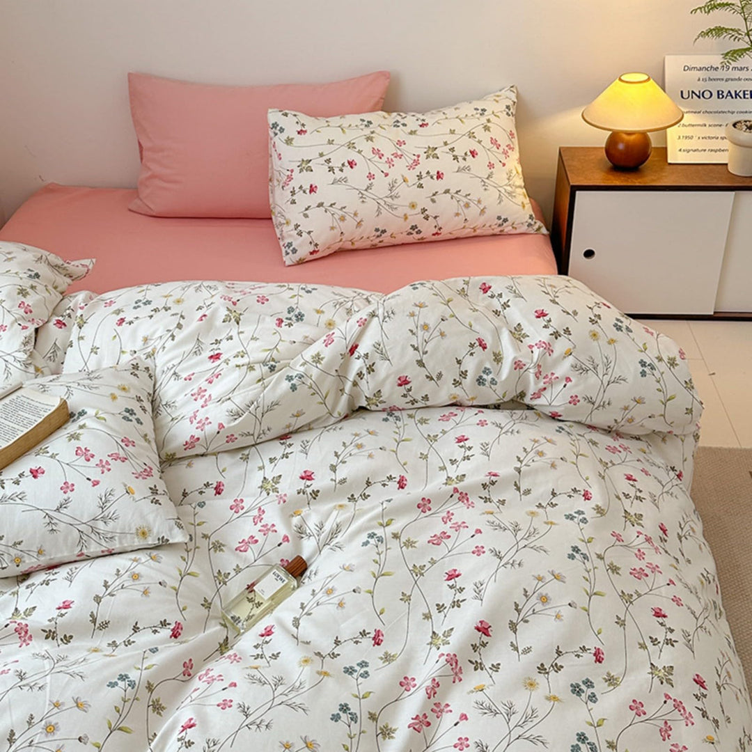 Freyamy Blumen Bettwäsche 135x200cm 2teilig Baumwolle Beige Rosa Bunt Floral Blätter Pflanzen Wende