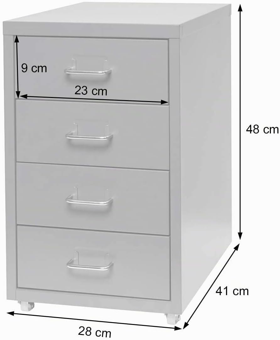 Mendler Rollcontainer Boston T851, Schubladenschrank Stahlschrank Büroschrank, 48x28x41cm 4 Schublad