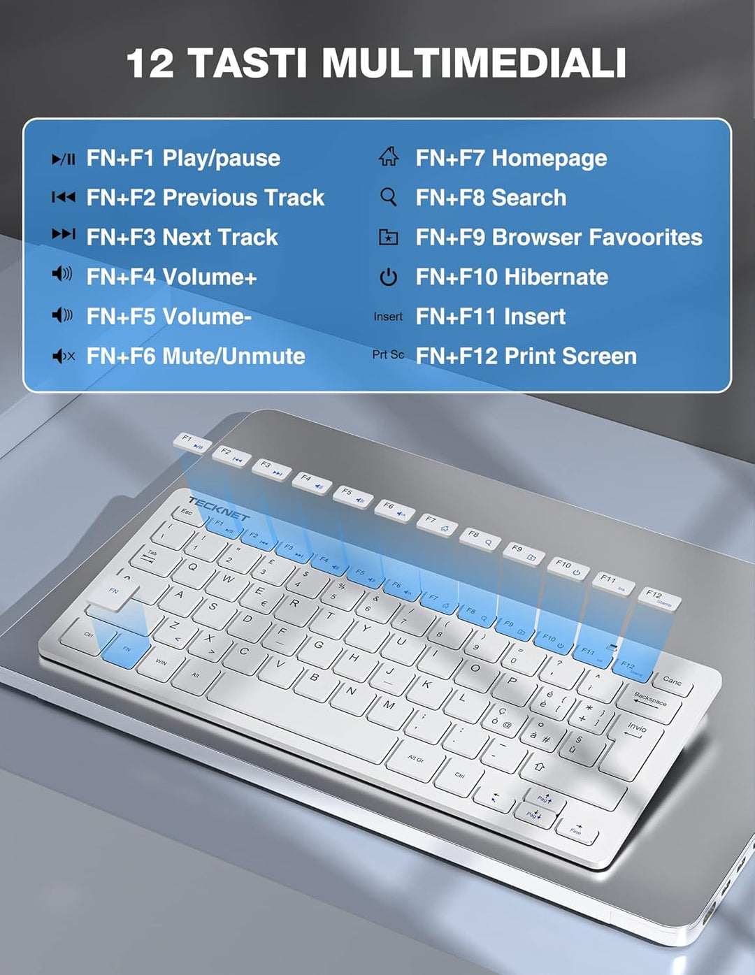 TECKNET italienisches QWERTY-Layout Kabelloses Tastatur- und Maus-Set, 2,4 G kabellose Tastatur und