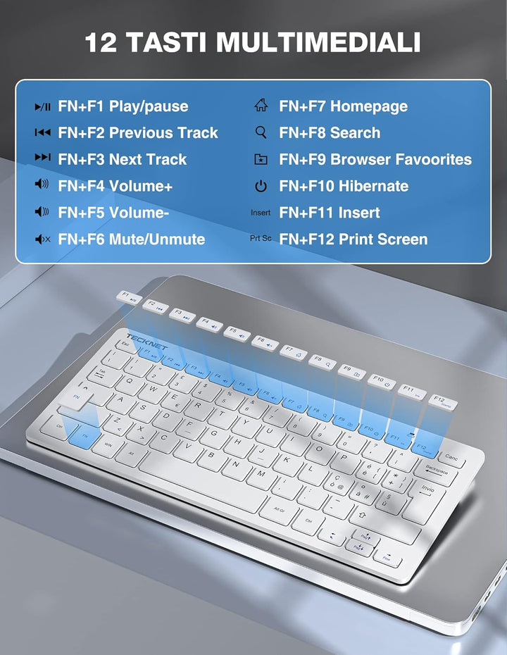 TECKNET italienisches QWERTY-Layout Kabelloses Tastatur- und Maus-Set, 2,4 G kabellose Tastatur und