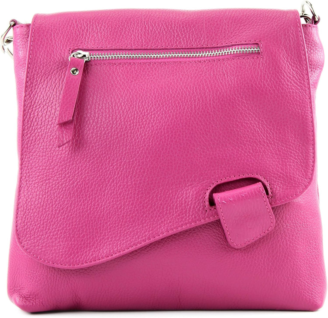 modamoda de - T146 - ital Messengertasche Umhängetasche aus Leder Pink2021, Pink2021