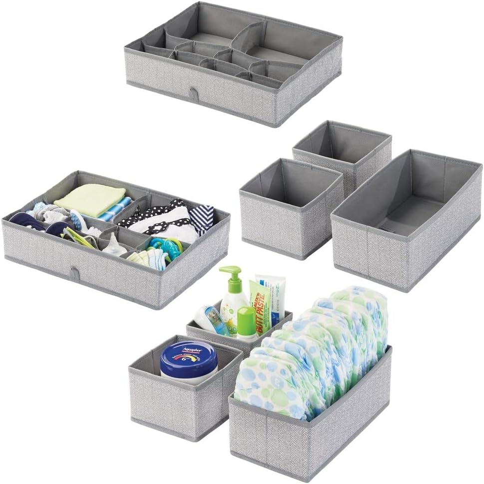mDesign 2er-Set Kinderzimmer Aufbewahrungsbox aus Kunstfaser mit Fischgrätmuster – Stoff Aufbewahrun