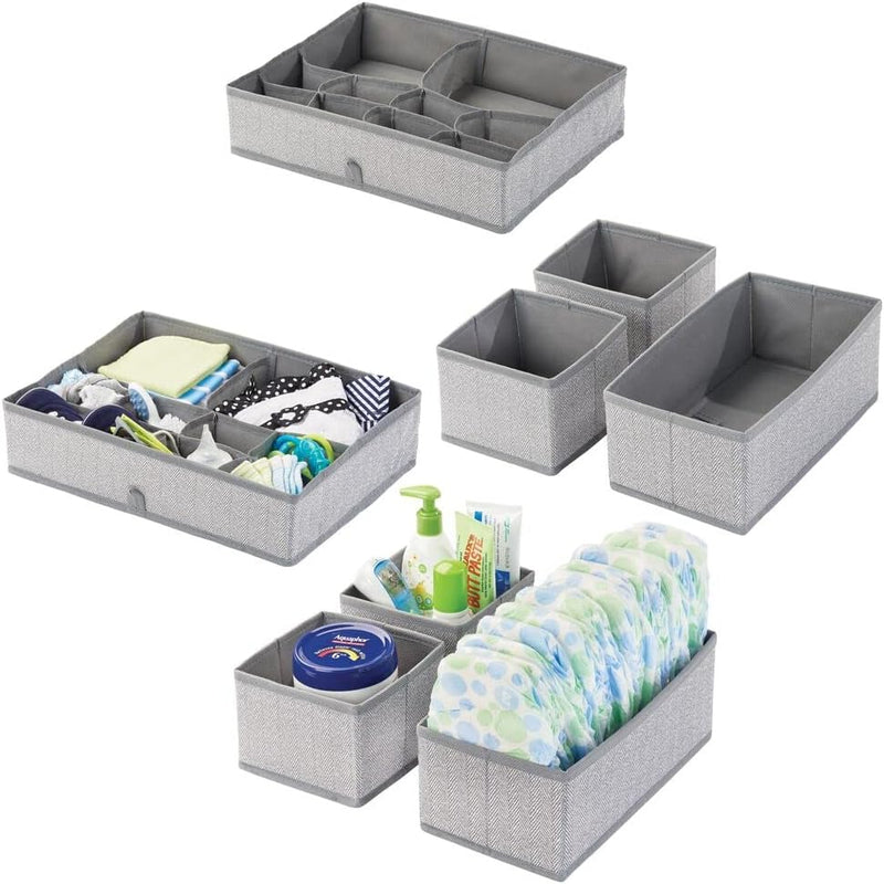 mDesign 2er-Set Kinderzimmer Aufbewahrungsbox aus Kunstfaser mit Fischgrätmuster – Stoff Aufbewahrun