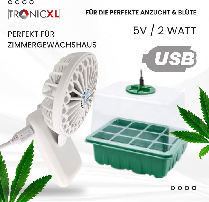 TronicXL 2 Stück Mini USB Ventilator Grow mit Clip Klipp Klemme Klemmventilator I Clipventilator für