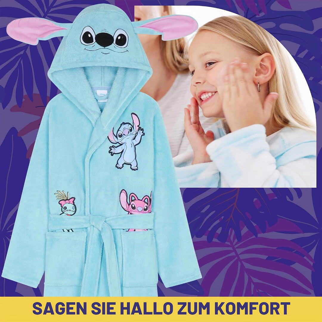 Disney Stitch Bademantel Kinder Mädchen, Morgenmantel mit Kapuze &amp; Taschen - Geschenke für Mädchen &amp;