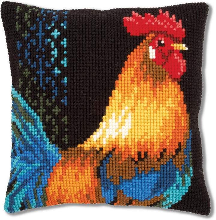 Vervaco Kreuzstichkissen Huhn Kreuzstickpackung vorgedruckt, Stramin, weiss, 40 x 40 x 0,3 cm