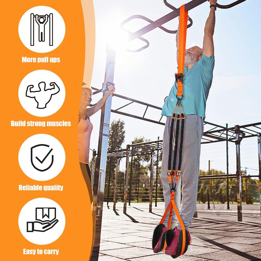 Klimmzughilfe Set, Klimmzughilfe mit 4 Verstellbar Resistance Bands, Klimmzug Bänder mit 2 Fussstütz