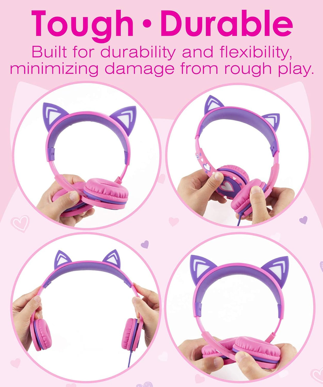 FosPower - Kopfhörer Kinder mit LED leuchten Katzenohren, 3,5mm On Ear Audio Kopfhörer für Kinder mi