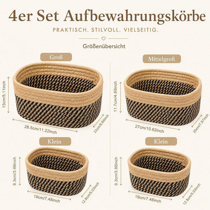Jiahuade 4er Set Aufbewahrungskorb Geflochten Baumwollseil Stil E, Stil E