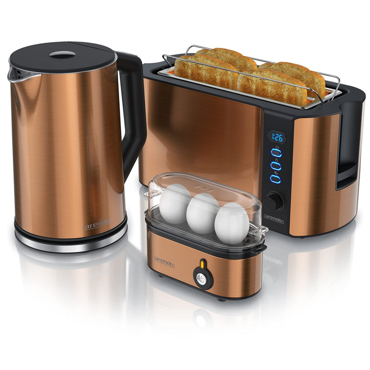 Arendo - Wasserkocher mit Toaster und Eierkocher SET Edelstahl Kupfer Wasserkocher 1,5L 40° - 100°C