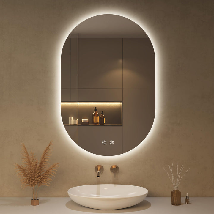 Spiegel mit Beleuchtung Oval LED Badspiegel 50 x 75 cm mit Touch-Schalter, Dimmbar 3 Lichtfarbe Eins