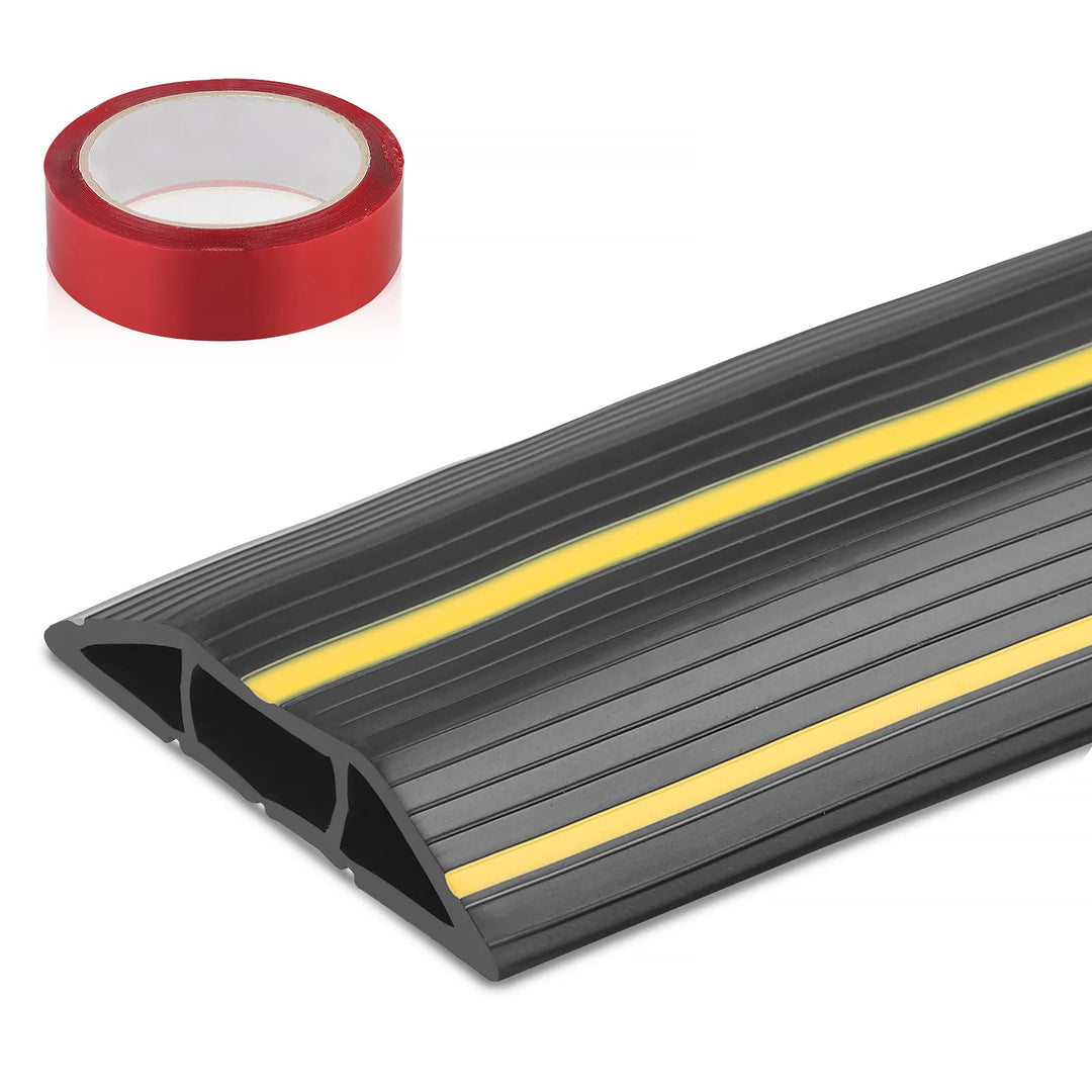CPROSP Boden Kabelbrücke Schwarz und Gelb, 200 cm x 8,3 cm, 3 Kanäle, Boden Kabelabdeckung aus Gummi