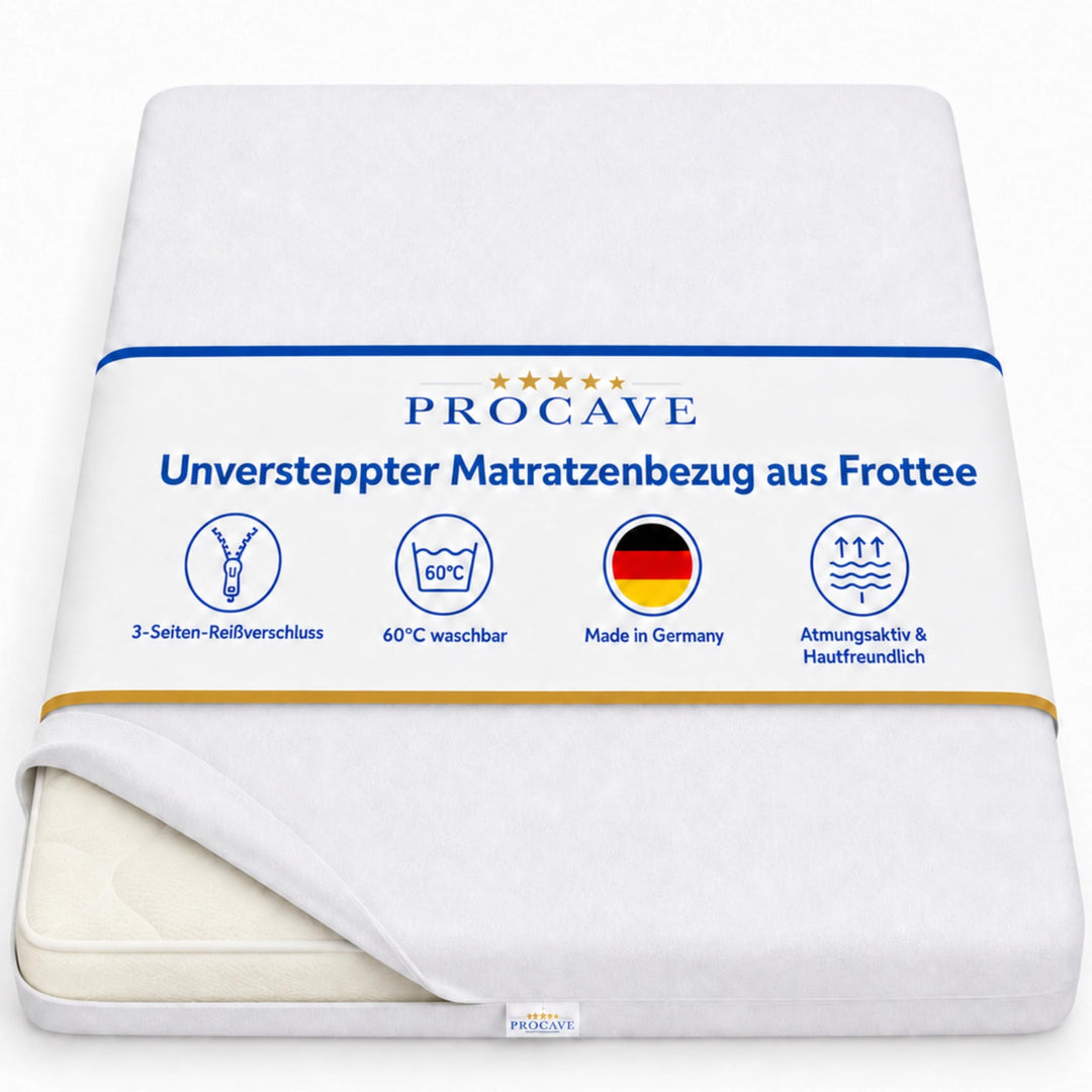 PROCAVE Matratzenbezug Frottee unversteppt 140 x 200 cm | Matratzen-Höhe 23-28cm | Matratzenschoner