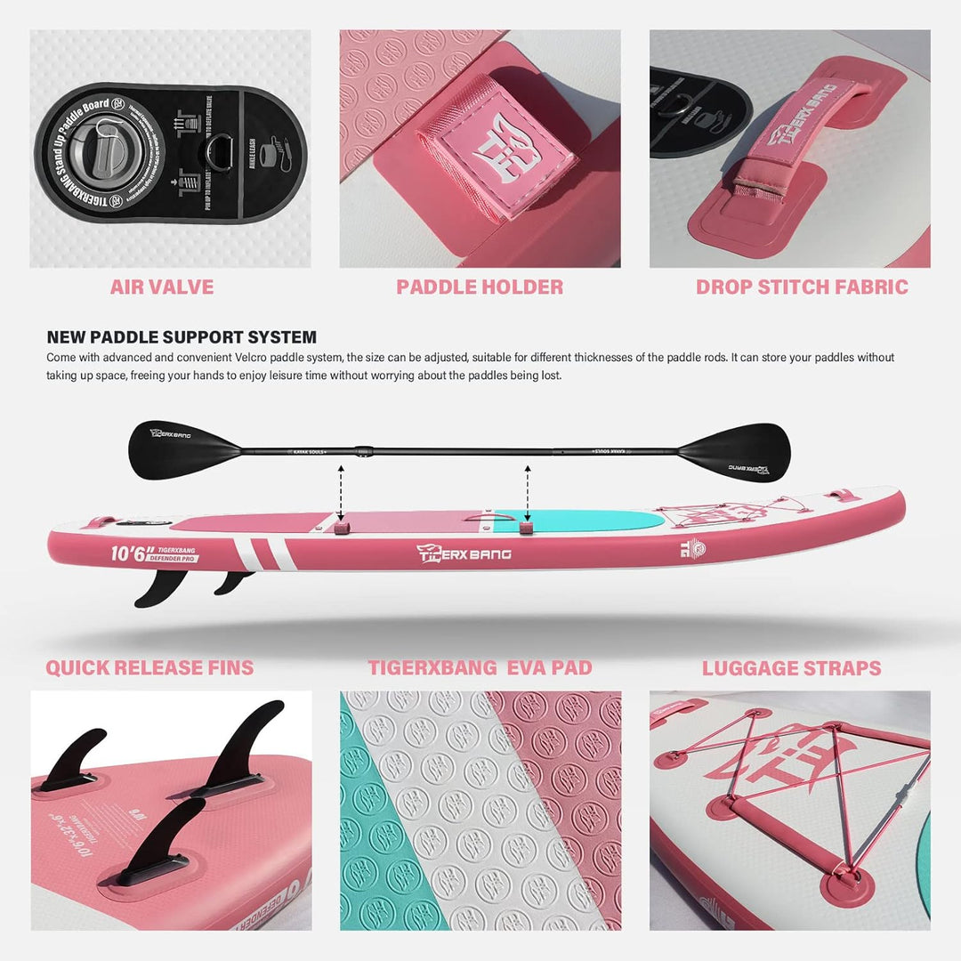 TIGERXBANG SUP Boards Stand Up Paddling Board, aufblasbare Paddle-Boards Defender-Pro-Kollektion Ros