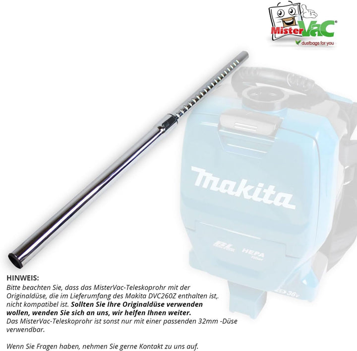 MisterVac Teleskop-Staubsaugerrohr kompatibel mit Makita DVC261