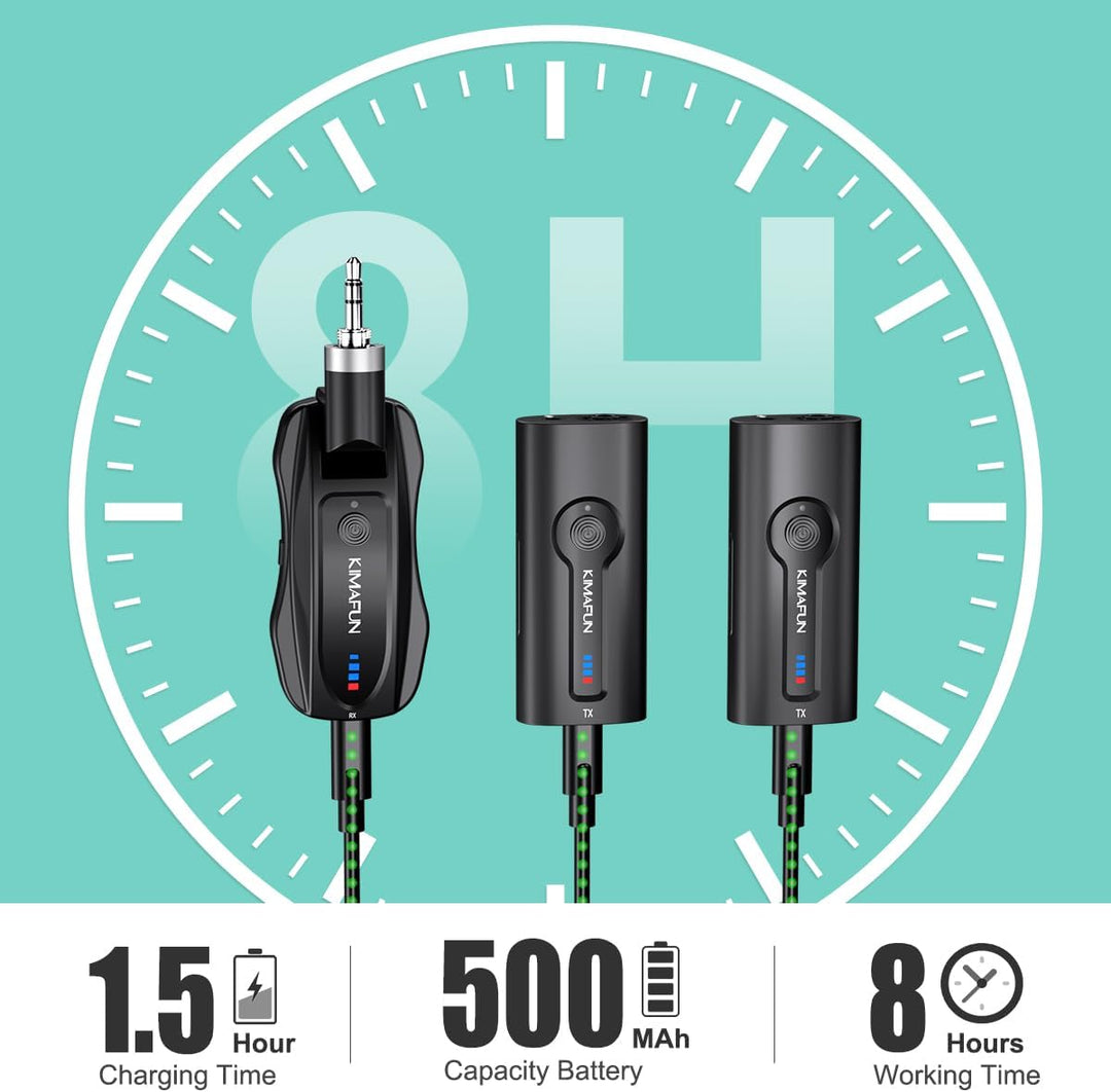 KIMAFUN 2.4G Drahtloses Headset und Lavalier Mikrofon für 2 Personen, Kabelloses Ansteckmikrofon Wir