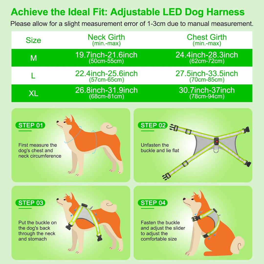 Visinite Led Hundegeschirr mit Licht, Hundegeschirr Leuchtend Aufladbar, 2 Beleuchtungsmodi Leuchtge