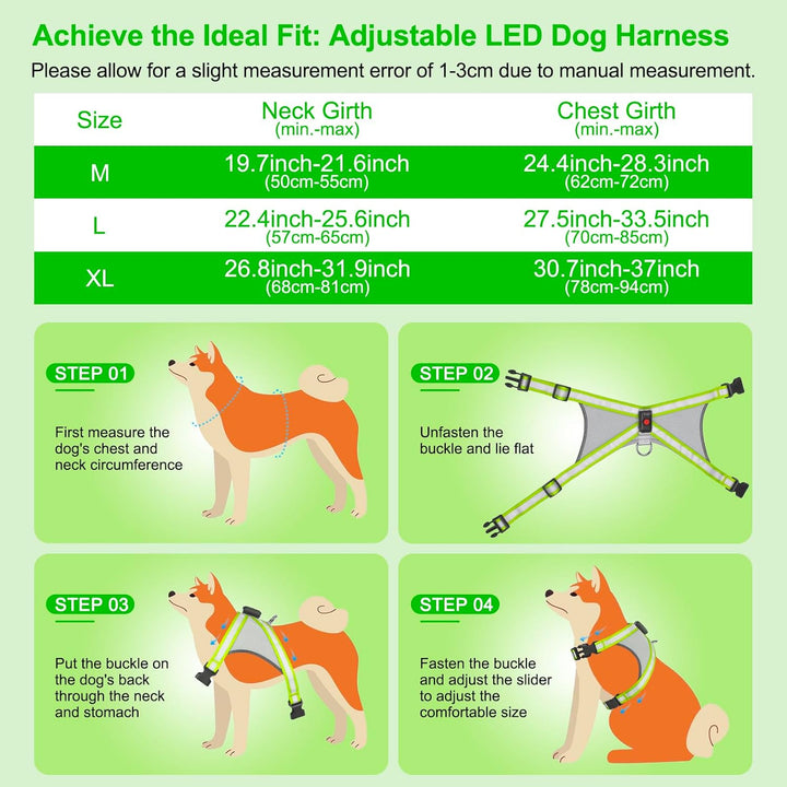 Visinite Led Hundegeschirr mit Licht, Hundegeschirr Leuchtend Aufladbar, 2 Beleuchtungsmodi Leuchtge