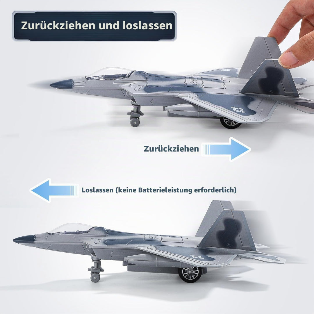 HOLYFUN Doppelte Kampfjets F14 &amp; F22 – Metallflugzeuge mit Licht &amp; Sound, Rückzieh Militär Flugzeug