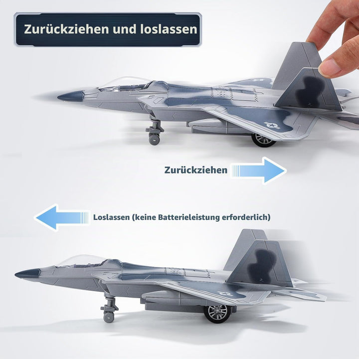 HOLYFUN Doppelte Kampfjets F14 &amp; F22 – Metallflugzeuge mit Licht &amp; Sound, Rückzieh Militär Flugzeug
