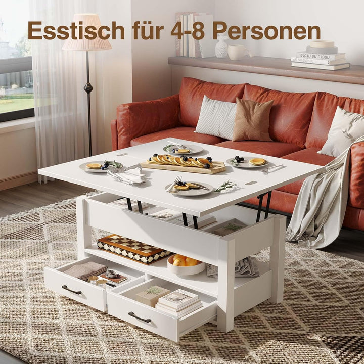 Rolanstar Couchtisch Höhenverstellbar, Wohnzimmertisch mit Schublade & verstecktem Fach, Kaffeetisch