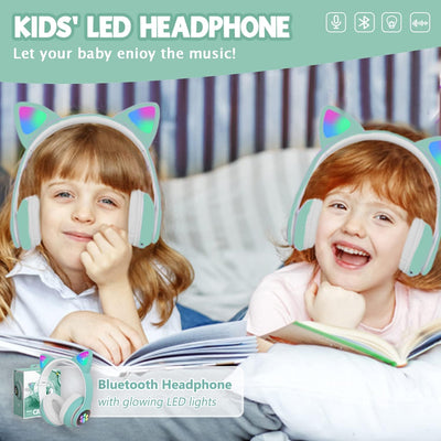 Bluetooth kopfhörer Kinder,Mädchen Katzenohr Kopfhörer Over-Ear mit LED-licht Faltbare Stereo Kopfhö