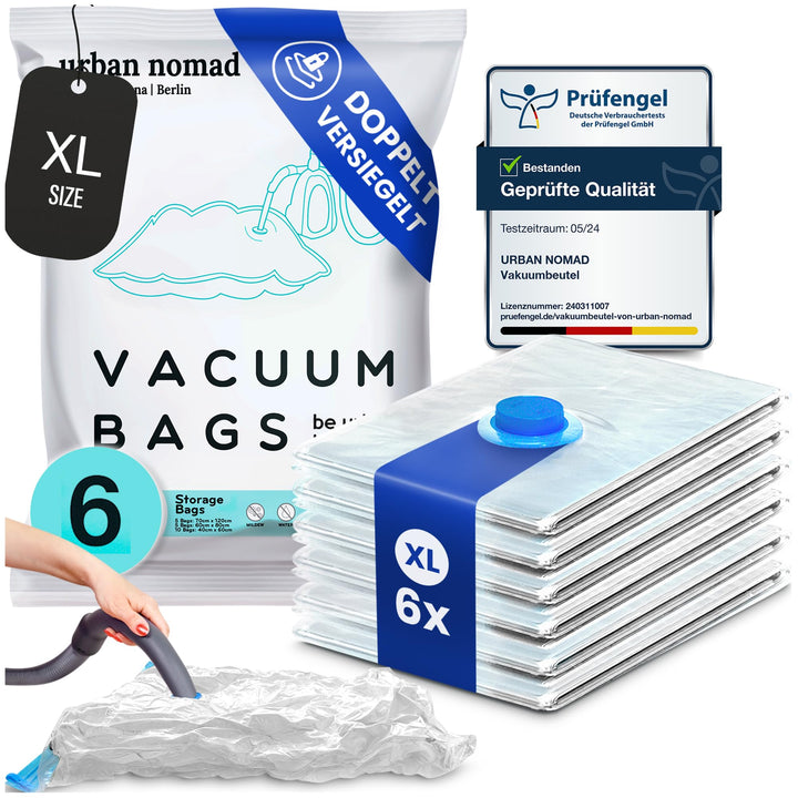Vakuumbeutel Kleidung 6 Stück XL Set - Vakuum Beutel Staubsauger Wiederverwendbar 100% Dicht Robust