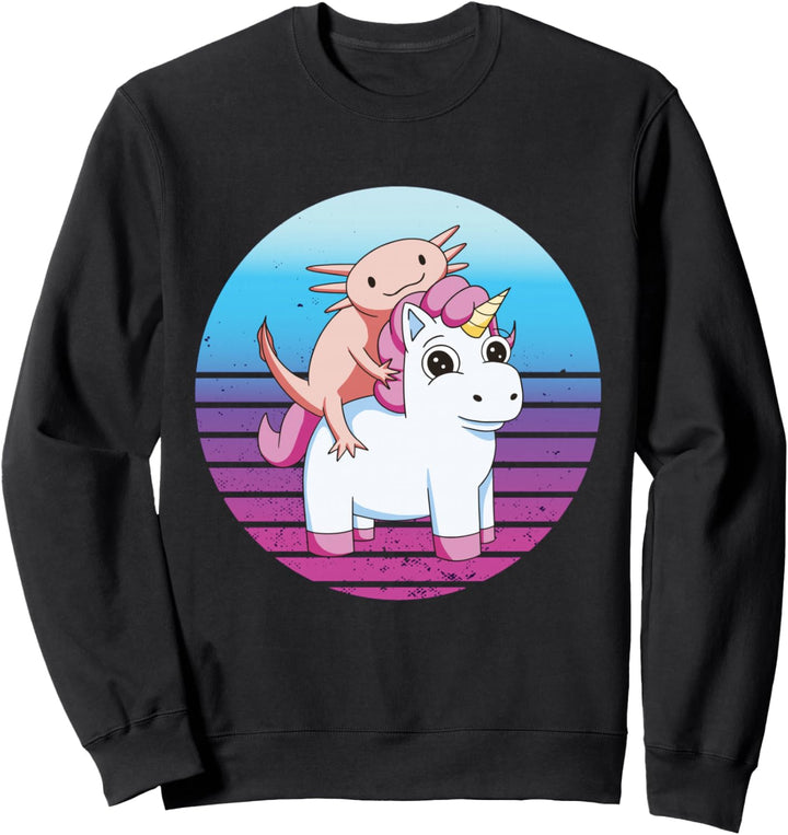 Axolotl reitet auf einem bunten kleinen Pferd Sweatshirt