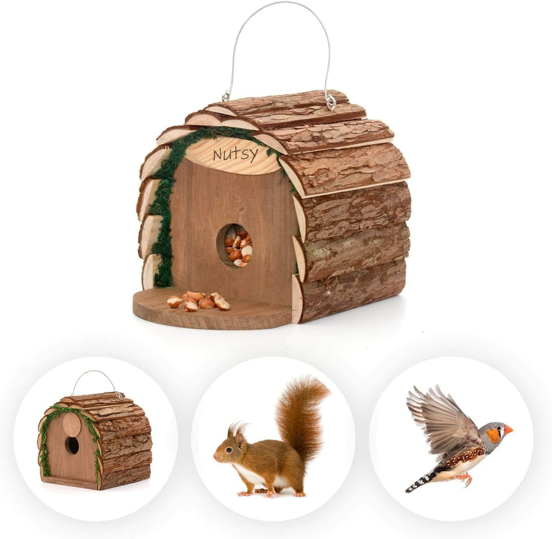 Ckb Ltd 2-in-1 Eichhörnchen-Futterstation / Vogel-Nisthaus zum Aufhängen, rustikal, natürlich, wette