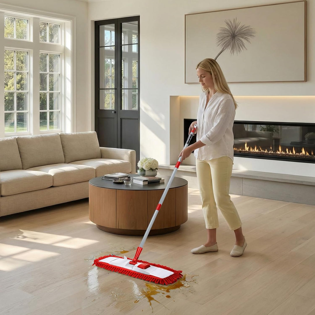 Masthome Wischmopp,Bodenwischer Set mit 4 Wischpads,Chenille Wischmopp mit 128cm Griff,Mikrofaser Wi