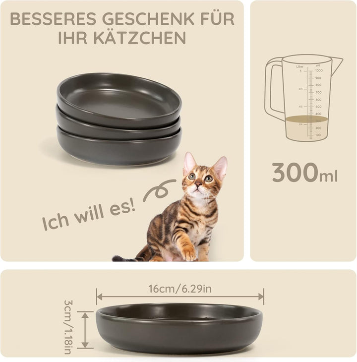 SPUNKYJUNKY Katzennäpfe 3 Stück Futternäpfe Keramik Fressnapf für Katzen (Grau), Grau