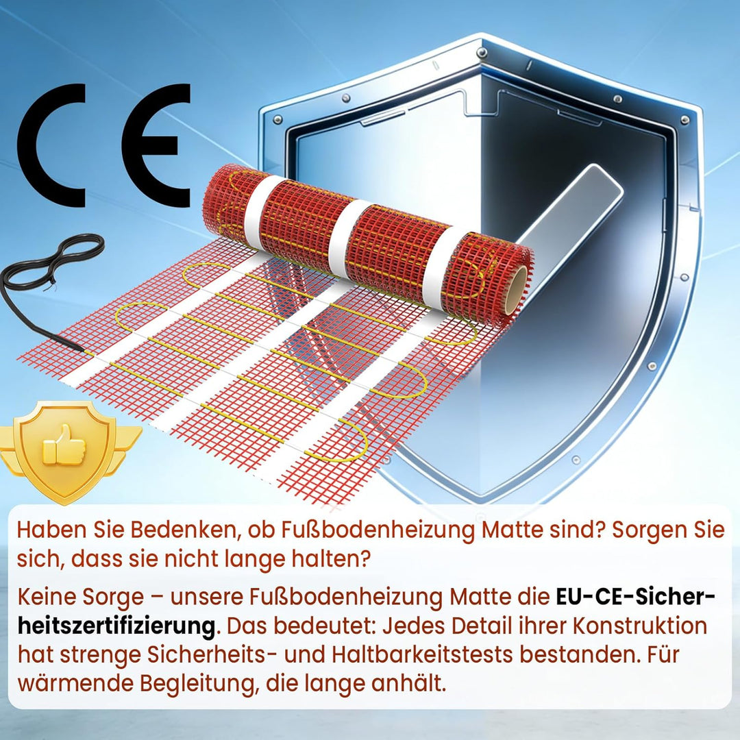 HEATIT Fussbodenheizung Matte, elektrisch, selbstklebend, Fussbodenheizung, 150W/㎡ Warmmat (1㎡ 84K)