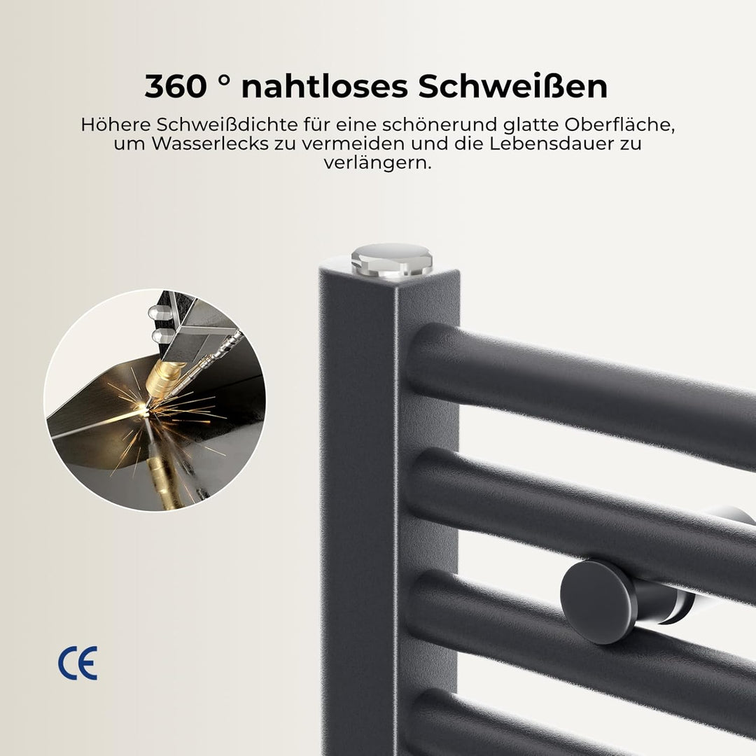 Heilmetz Badheizkörper Elektrisch mit Heizstab 300W Leistung 700 x 600 mm Anthrazit Gerade Bad Heizk